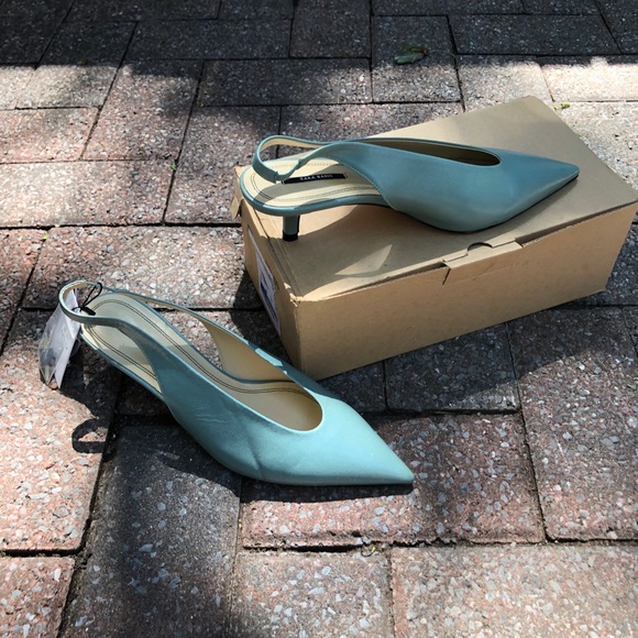 Mint green Zara low pointy kitten heels - Picture 3 of 6